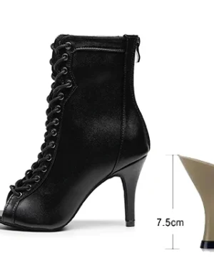 Black Latin Lace-Up Cuban Heel - 7.5cm