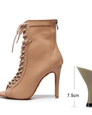 Beige Latin Lace-Up Cuban Heel - 7.5cm