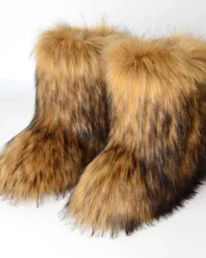 Gold Fluffy Mid-Calf Boots