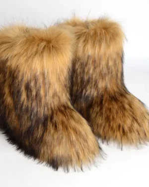 Gold Fluffy Mid-Calf Boots